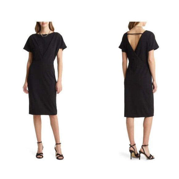 Halogen Dress Womens Small Black V-Back Cutout‎ Sheath New - Picture 1 of 10